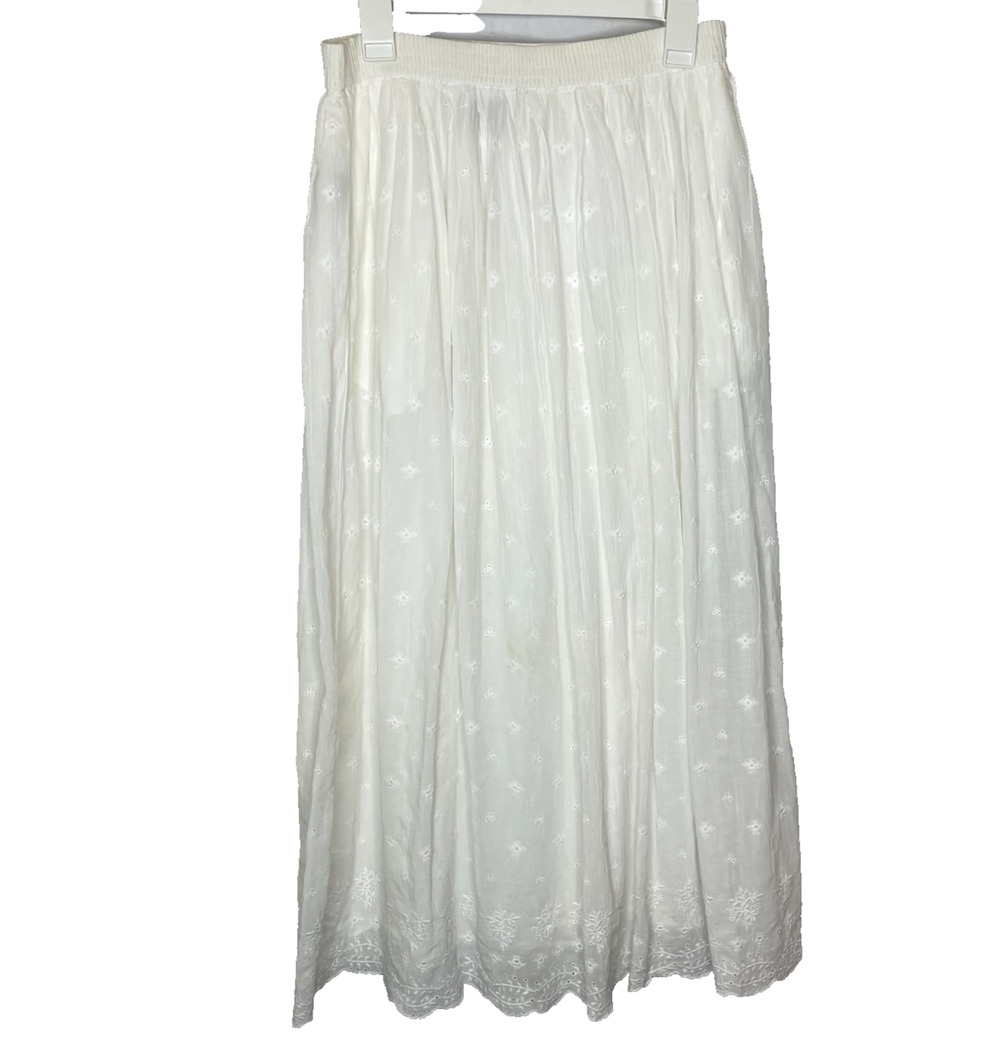 Women's Large Vtg Liz Sport White Eyelet Cotton Maxi Skirt Pull On